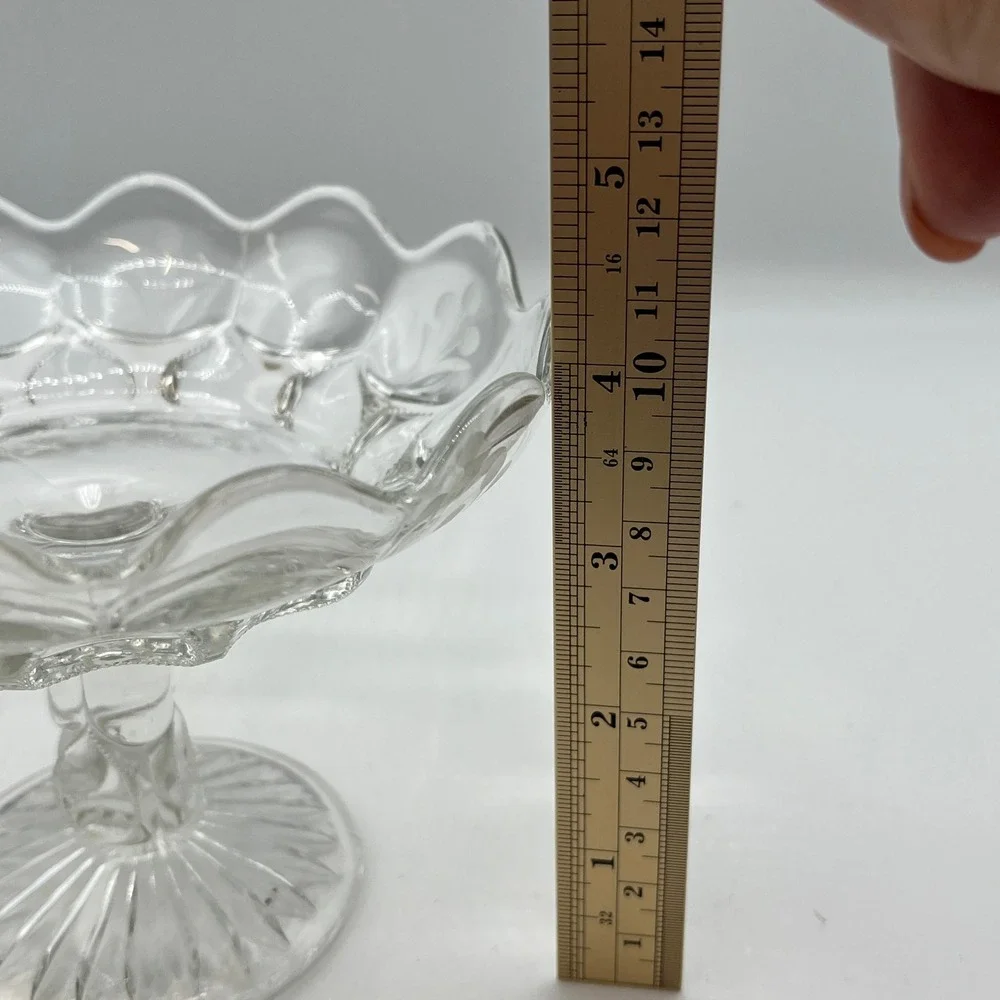 Vintage Clear Glass Pedestal Candy Dish‎ Compote Bowl Floral Etched